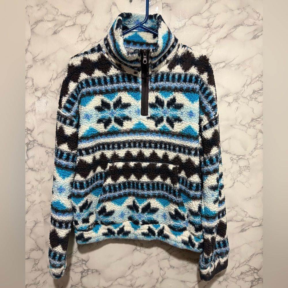 Aerie Blue and Black Patterned Turtleneck Sweater Size M